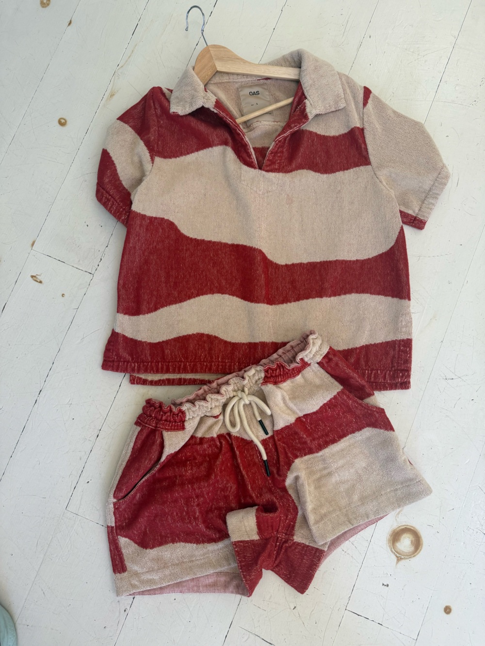 OAS Rust and Cream Wavy Stripe short set